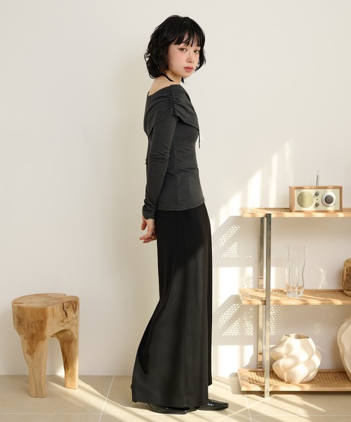 tシャツ asymmetry gather tops /アシンメトリーギャザーストレッチ