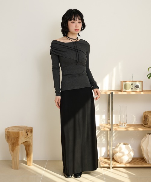 tシャツ asymmetry gather tops /アシンメトリーギャザーストレッチ