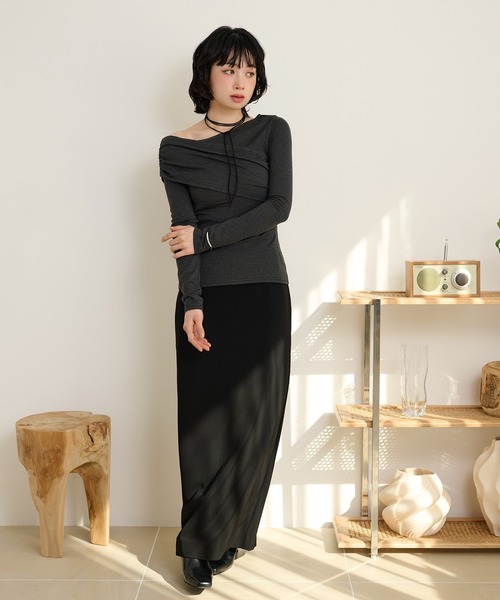 tシャツ asymmetry gather tops /アシンメトリーギャザーストレッチ