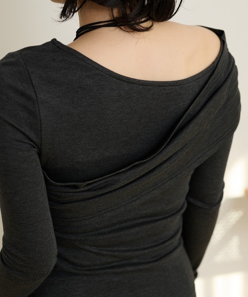 tシャツ asymmetry gather tops /アシンメトリーギャザーストレッチ