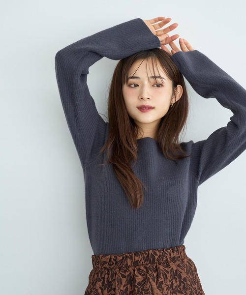 mil（ミル） ニット セーター 裏ファー スクエアネックリブニット