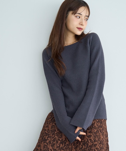 mil（ミル） ニット セーター 裏ファー スクエアネックリブニット