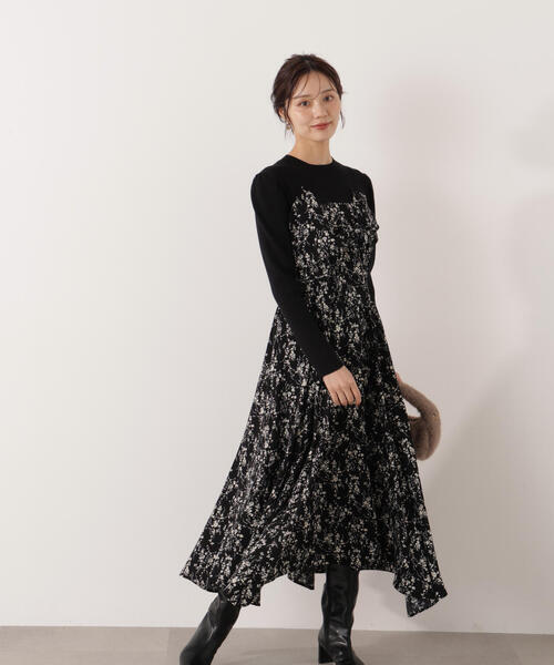 PROPORTION BODY DRESSING ワンピース フロントリボン花柄ドッキング