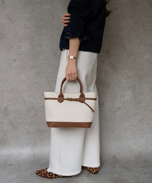 SHE HER HER HERS トートバッグ ベルトアクセントキャンバス切替トート