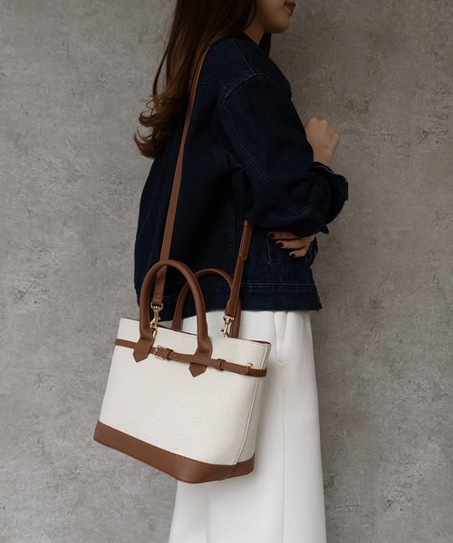 SHE HER HER HERS トートバッグ ベルトアクセントキャンバス切替トート