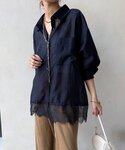 ブラウス シャツ 裾レース切替シアーシャツ レ...の詳細画像3
