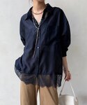 ブラウス シャツ 裾レース切替シアーシャツ レ...の詳細画像2