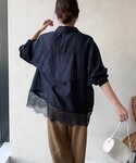 ブラウス シャツ 裾レース切替シアーシャツ レ...の詳細画像1