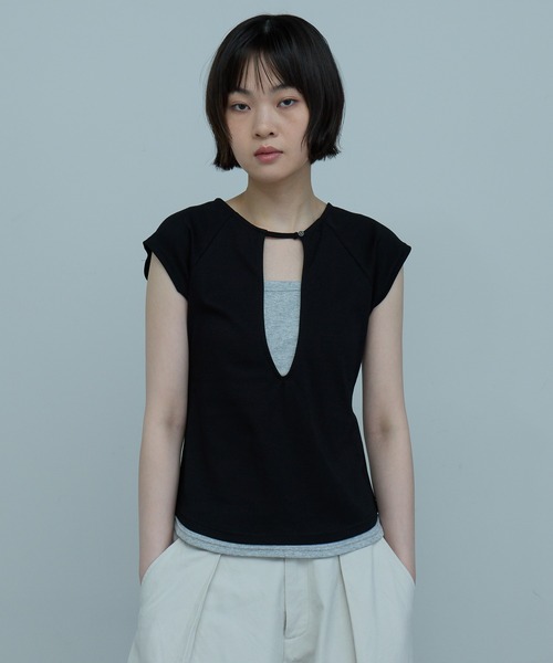 leimn tシャツ 半袖 ディープVネックフレンチスリーブトップス