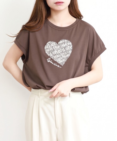 EGLANTINE（エグランティーヌ） tシャツ 半袖 スパンコールハート刺繍 