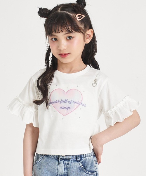 ANAP kids（アナップキッズ） tシャツ 肩ジップ 袖フリルTシャツ 