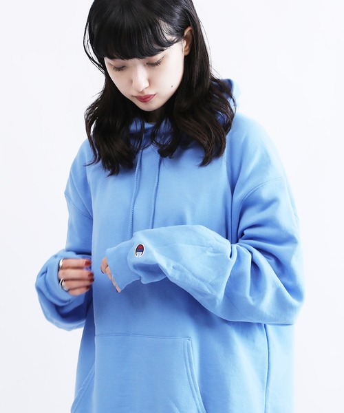 Champion プルオーバーパーカー 水色 M〜XXL Champion（チャンピオン） パーカー スウェット オーバーサイズ プル