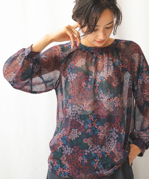 ナラカミーチェ　フラワー柄シフォンブラウス NARACAMICIE（ナラカミーチェ） シャツ ブラウス シフォンフラワー