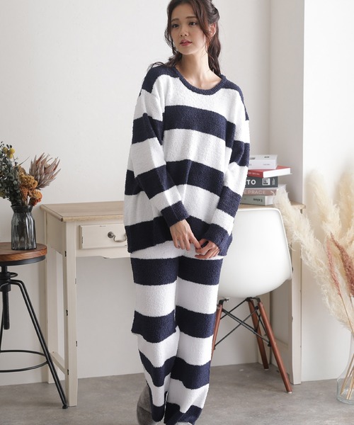 ElegChic パジャマ ルームウェア ルームニットロングパンツ上下