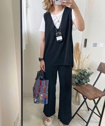 La-gemme セットアップ Vネックセットアップ レディース
