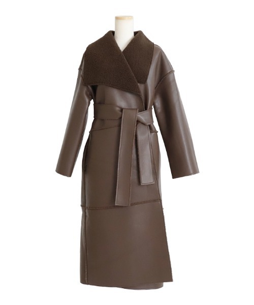 AMBIENT（アンビエント） ノーカラーコート コート レザーボア