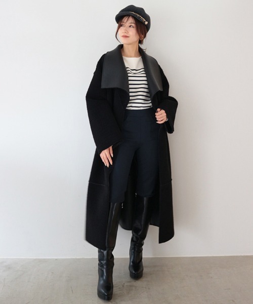 AMBIENT（アンビエント） ノーカラーコート コート レザーボア