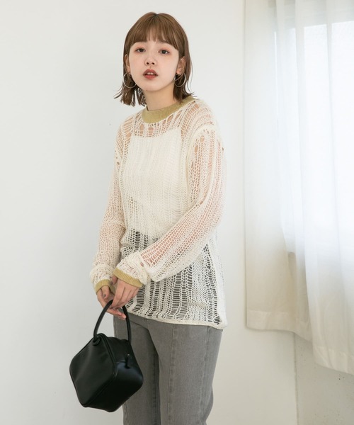 新品 エブール 上質 コットン 透かし編み ハーフスリーブニット M アイボリー 透かし編みパフスリーブニット≪手洗い可能≫ | QUEENS COURT