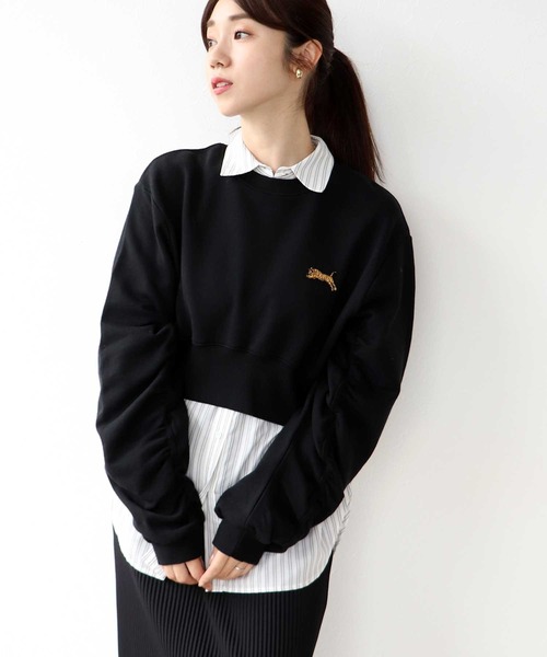 tシャツ emblemギャザースリーブプルオーバー レディース