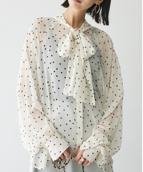 AnriettMusee ブラウス シャツ シアーボウタイブラウス レディース