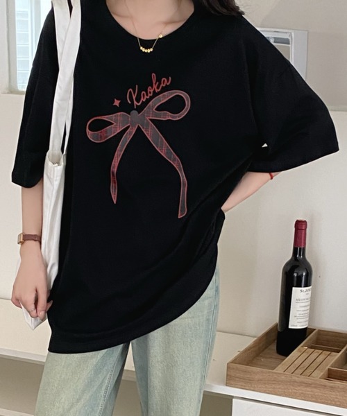 DIAVEL tシャツ 半袖 韓国風 リボンデザイン半袖ビッグTシャツ