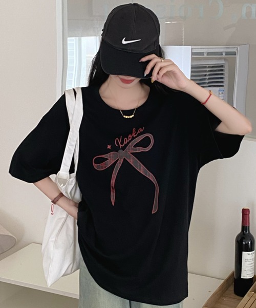 DIAVEL tシャツ 半袖 韓国風 リボンデザイン半袖ビッグTシャツ