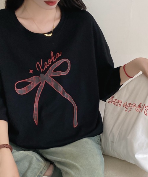 DIAVEL tシャツ 韓国風 リボンデザイン半袖ビッグTシャツ レディース