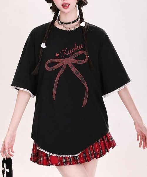 DIAVEL tシャツ 半袖 韓国風 リボンデザイン半袖ビッグTシャツ