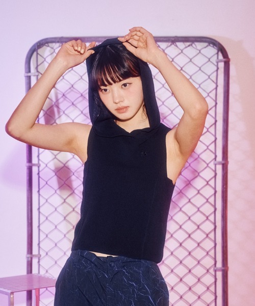 ベスト ジレ (WOMAN) WAVE Symbol  Knit Hood Vest レディース
