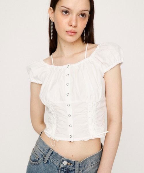 SLY（スライ） ブラウス シャツ FRONT LACE UP BL フロント レース 