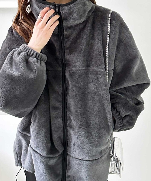 GeeRA コート アウター 配色デザインファーボアミドルコート