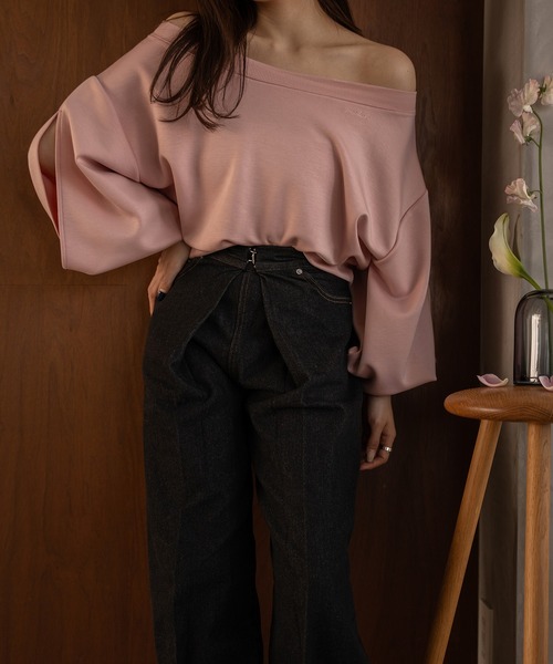 mideal スウェット off shoulder logo sweat / オフショルダー