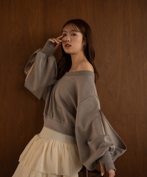 mideal スウェット off shoulder logo sweat / オフショルダー