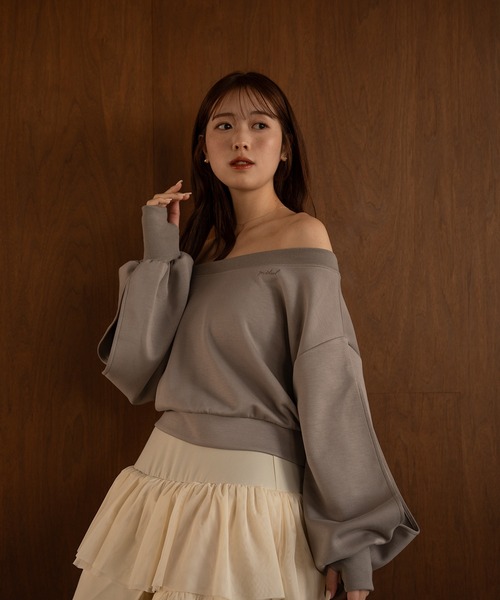 mideal（マイディール） スウェット off shoulder logo sweat / オフ