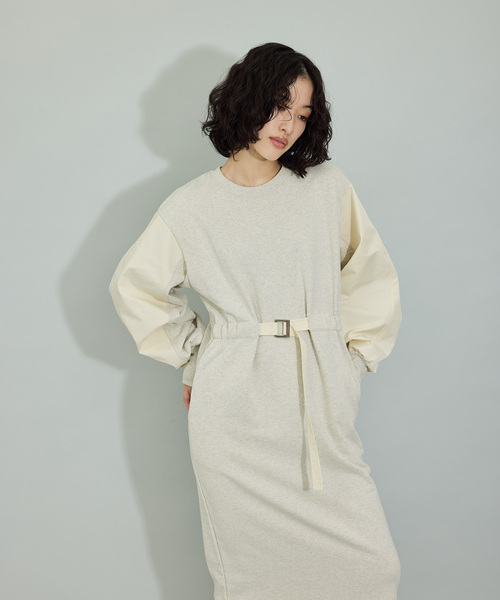 アダムエロペ　24AW スウェットコンビベルテッドワンピース ロング ADAM ET ROPE' ワンピース 「WEB限定・サステナブル・洗える