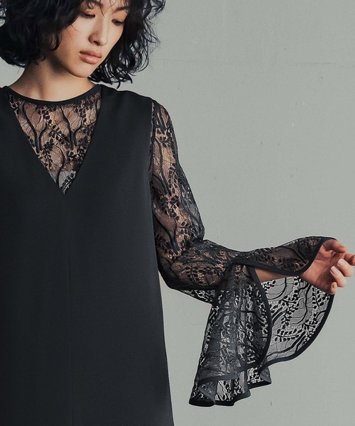 フレアスリーブレースブラウス・Iラインワンピースセット GIRL DRESS FOR NOW ドレス 「2WAY 着回しを楽しめる」フレア