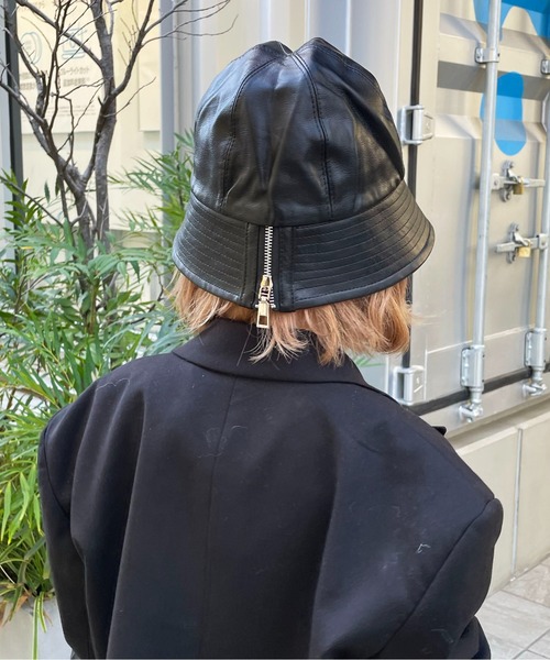 帽子 ハット 「HIKA」フェイクレザーZIPハット メンズ