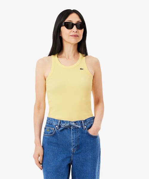 タンクトップ ノースリーブ ワンポイントロゴ エッセンシャルリブニットタンクトップ レディース LACOSTE タンクトップ ノースリーブ ワンポイントロゴ