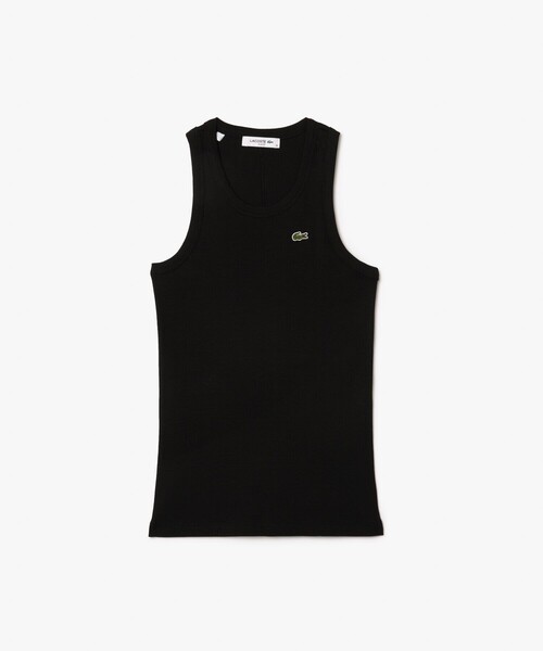 タンクトップ ノースリーブ ワンポイントロゴ エッセンシャルリブニットタンクトップ レディース LACOSTE タンクトップ ノースリーブ ワンポイントロゴ
