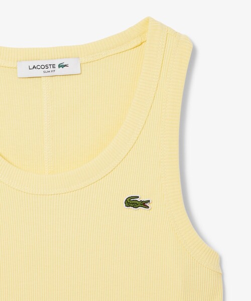 タンクトップ ノースリーブ ワンポイントロゴ エッセンシャルリブニットタンクトップ レディース LACOSTE タンクトップ ノースリーブ ワンポイントロゴ