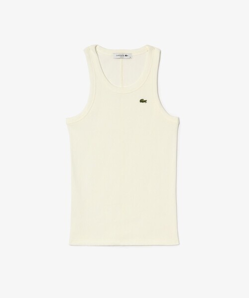 タンクトップ ノースリーブ ワンポイントロゴ エッセンシャルリブニットタンクトップ レディース LACOSTE タンクトップ ノースリーブ ワンポイントロゴ