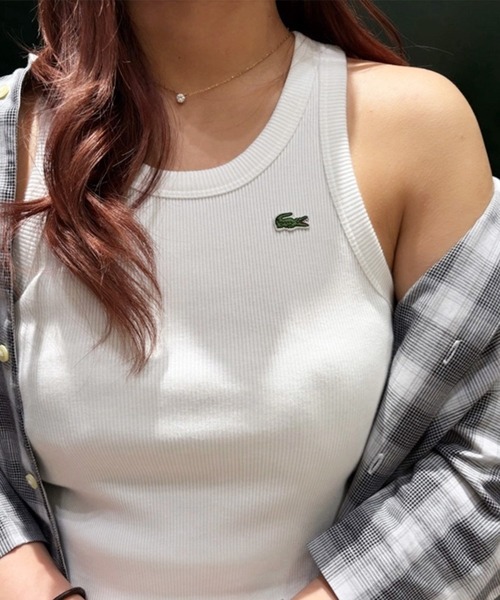 タンクトップ ノースリーブ ワンポイントロゴ エッセンシャルリブニットタンクトップ レディース LACOSTE タンクトップ ノースリーブ ワンポイントロゴ