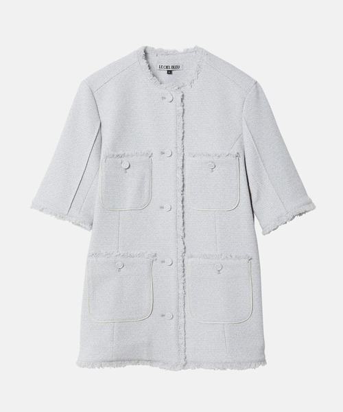 ルシェルブルー ツイード ノーカラージャケット セール】ツイードジャケット / Tweed Jacket（テーラード