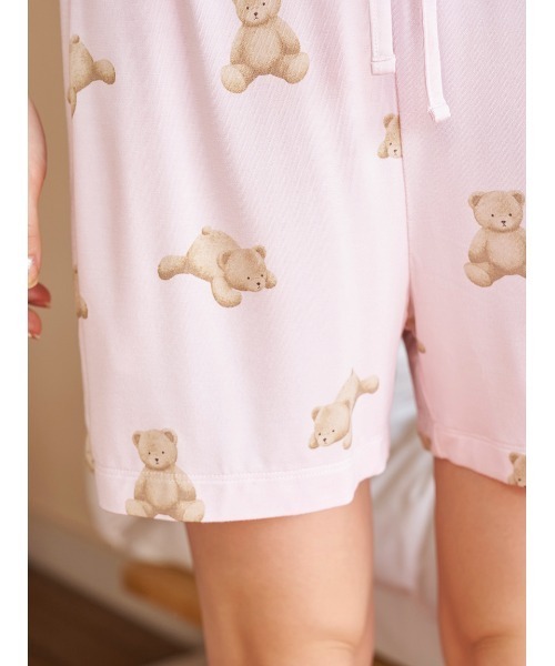ジェラートピケ BEAR柄ワンポイントロンT&ショートパンツ　ルームウェア セール】【ONLINE限定】【接触冷感】ベアワンポイントTシャツ