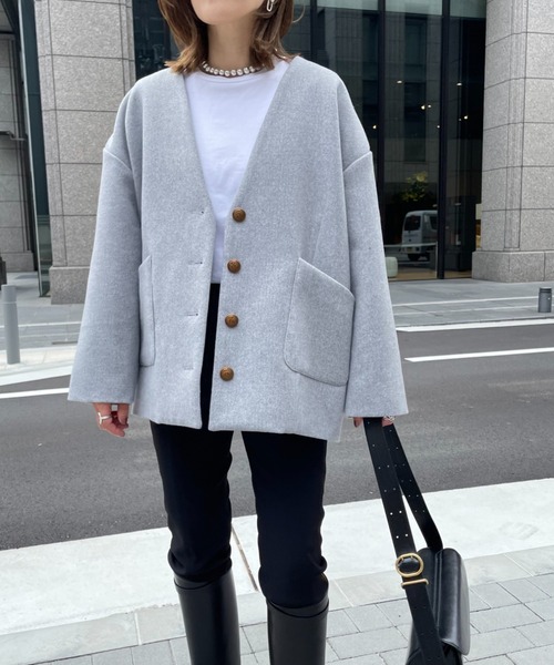 「DOUX ARCHIVES」 ノーカラーコート FREE グレー レディース_画像5