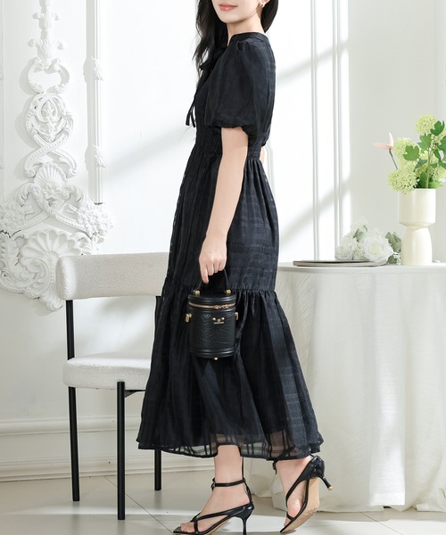 【美品】MaxMara ティアードワンピース チェック パフスリーブ 36 美品】MaxMara ティアードワンピース チェック パフスリーブ 36