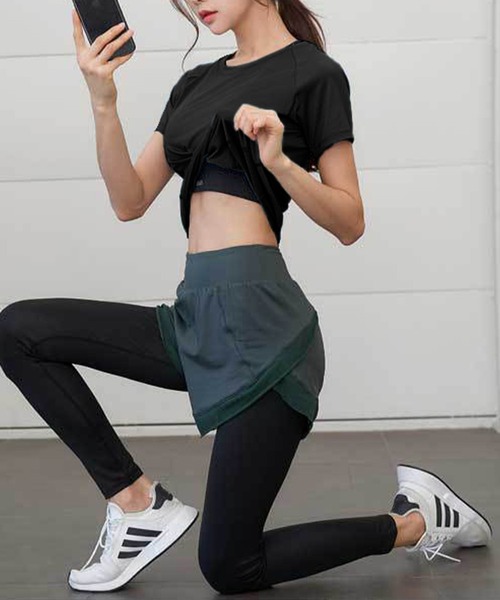 HYS SHOP レギンス スパッツ レディース 半袖ヨガウェアトップス+ハイ