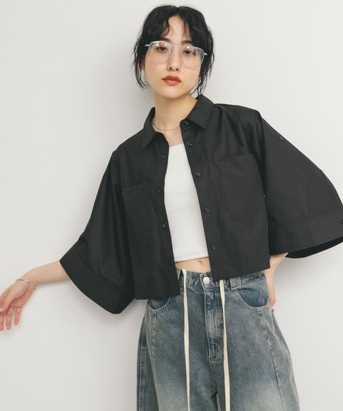 ブラウス シャツ クロップドハーフスリーブシャツ レディース