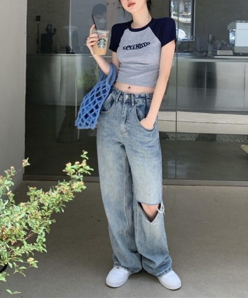 tシャツ 半袖 バイカラーロゴショート丈Tシャツ レディース : ZOZOTOWN