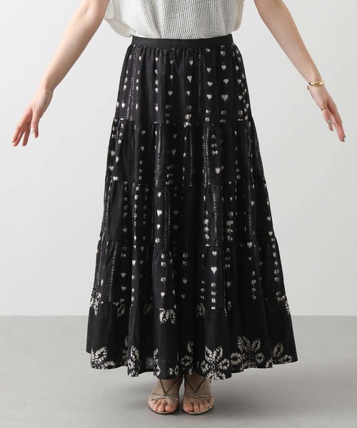 DOUBLE STANDARD ハート柄シフォンティアードスカート 38 Torrazzo Donna スカート ハート絞り柄ティアードスカート